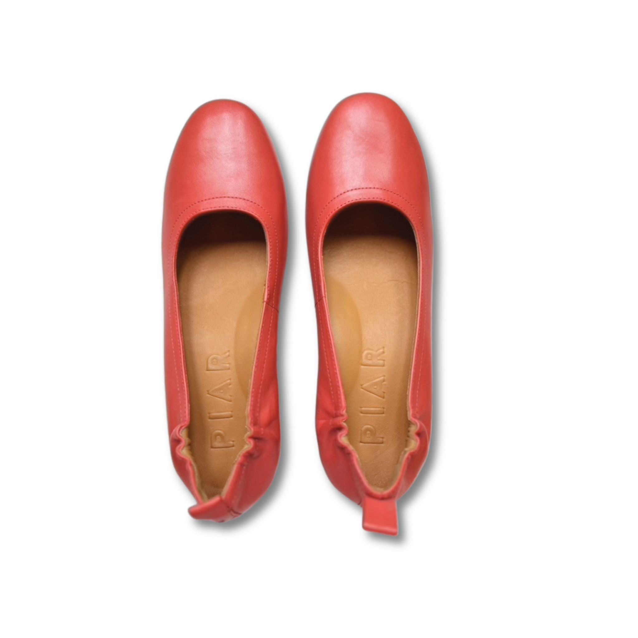 The Performance Heel by PIAR - Overhead View of Red Leather Block Heel Pumps Showing Supportive Cushioned Arch Support